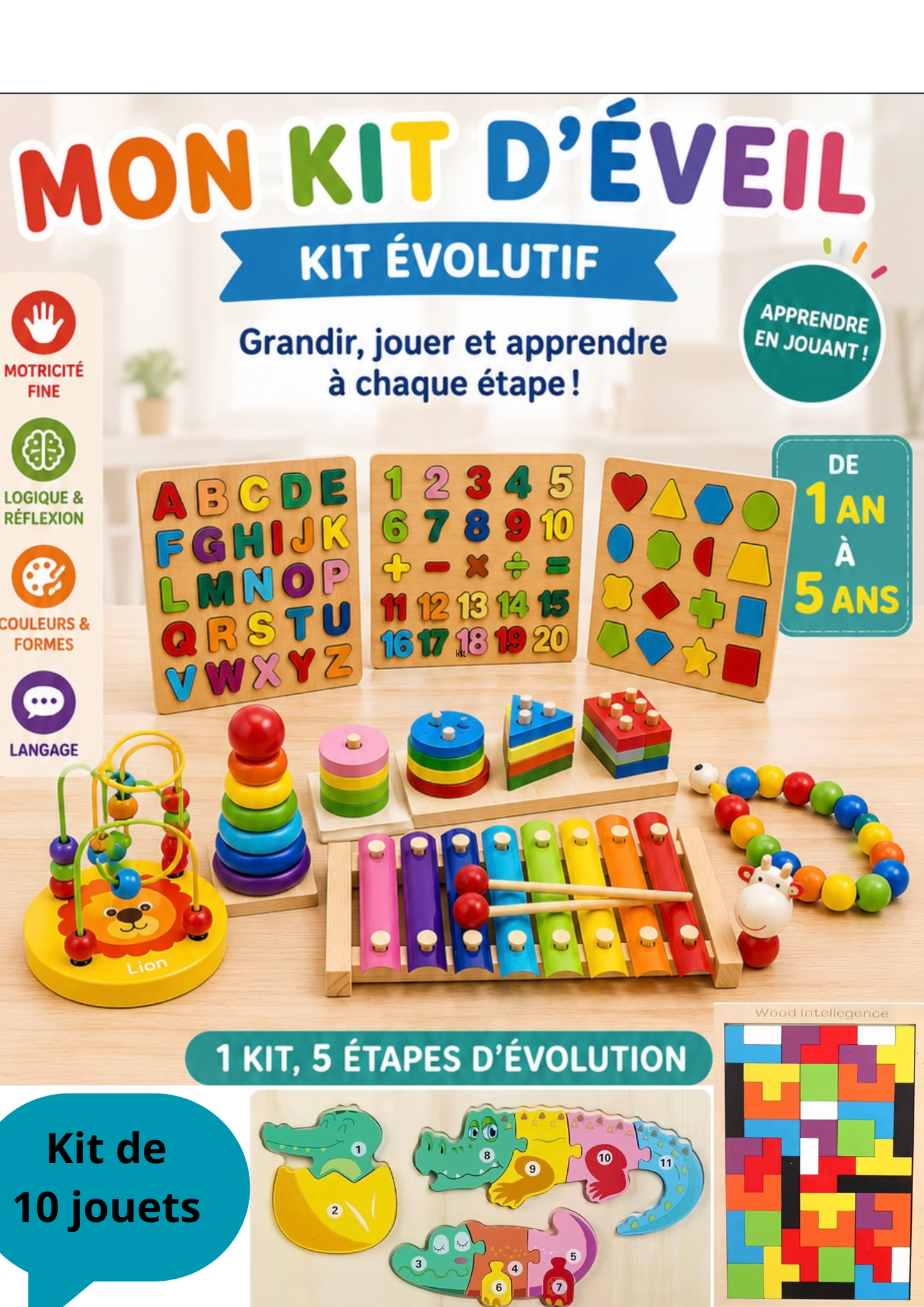 Kit Montessori ,10 jouet éducatifs , évolutif 9 MOIS A 4 ANS