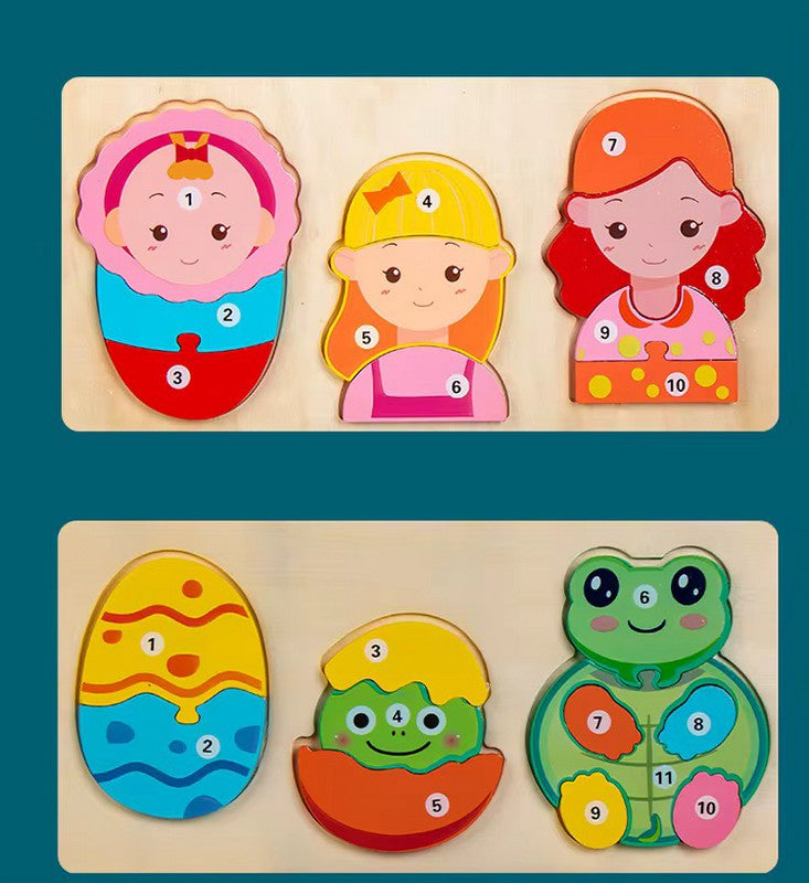 puzzles en bois numérotés, 3 mini puzzle , plusieurs themes disponible