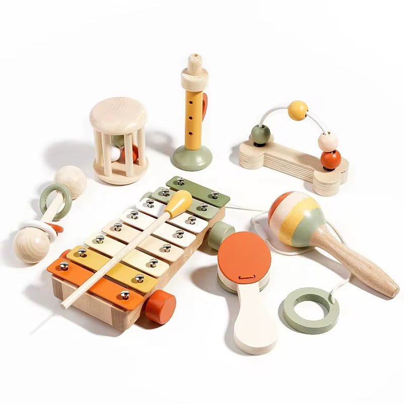 đ” Ensemble jouet Ă©veil musical 7pcs, Montessori en Bois des 6 mois