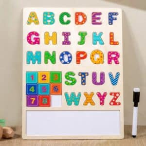 Lot de 2 Planche éducative en bois, apprentissage chiffre et lettre alphabet