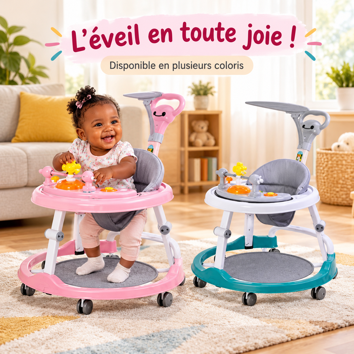 youpla  Trotteur Bébé 2-en-1 avec Poignée – Marche &amp; Pousseur – Jouets Musicaux – Plateau Repas (Copie)