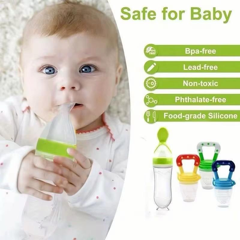 Kit d’Alimentation Bébé 4 en 1 – Sucette à Fruits & Biberon Cuillère – Sans BPA