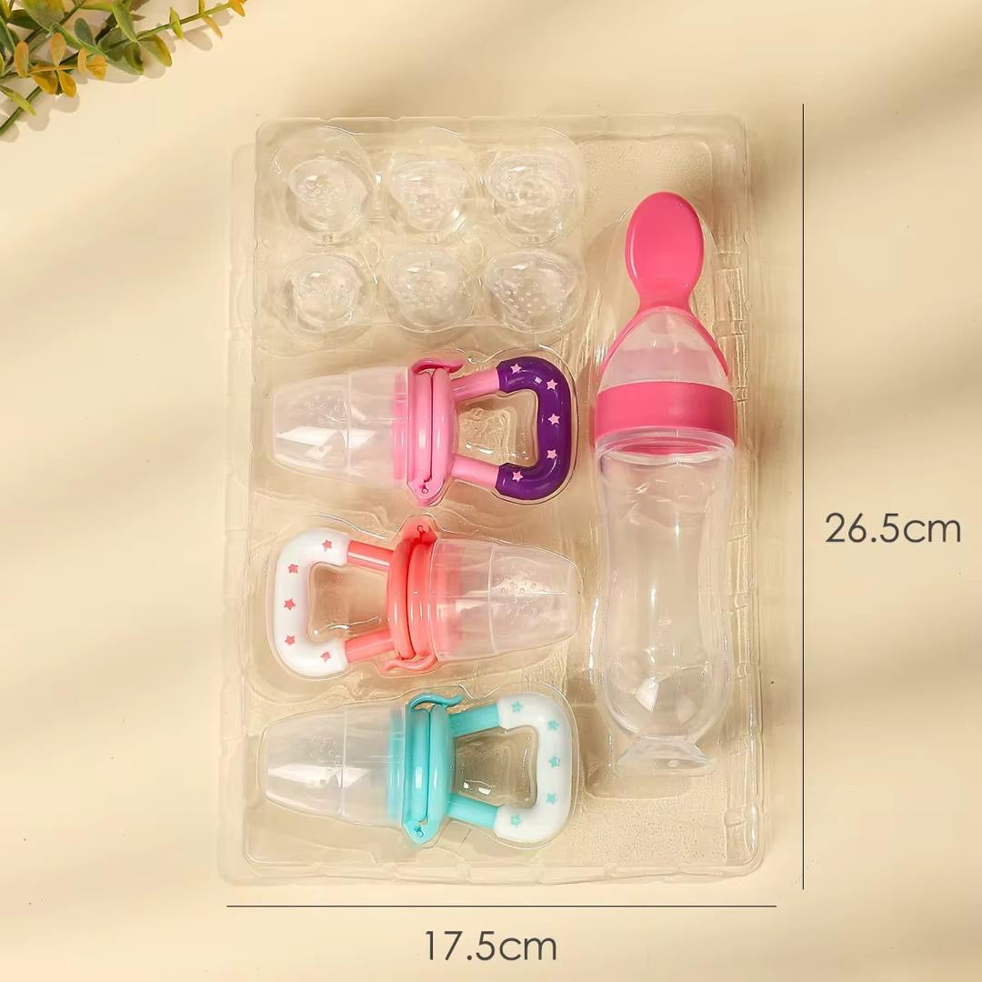 Kit d’Alimentation Bébé 4 en 1 – Sucette à Fruits & Biberon Cuillère – Sans BPA