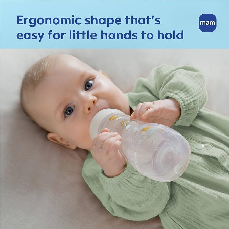 MAM Easy Active™ Biberons Bébé 330 ml – Lot de 4 – Débit Rapide + tétine X-Cut offerte