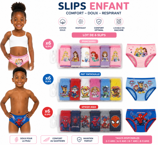 Lot de 6 Slips Enfant – Garçon & Fille model aléatoire