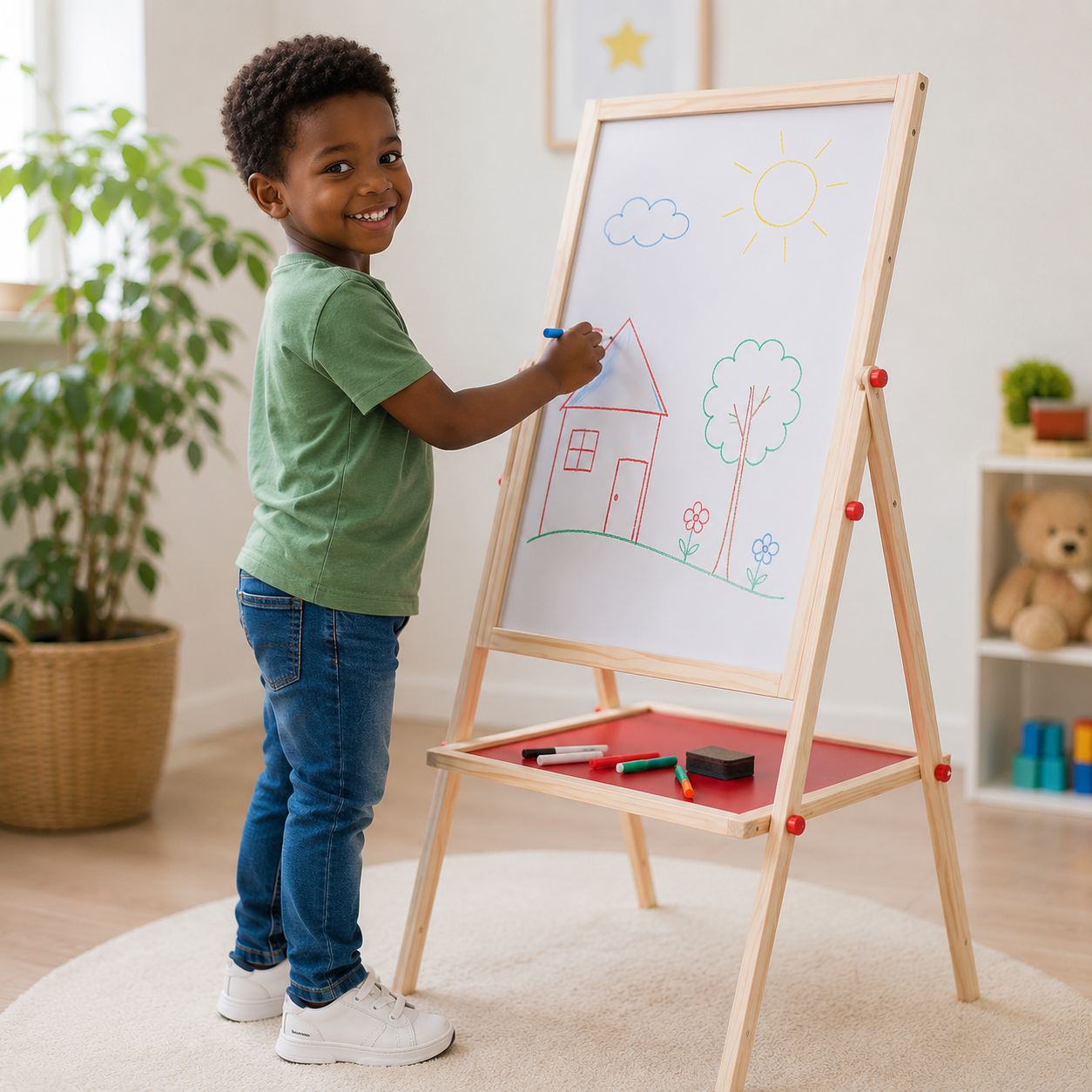 Tableau Double Face pour Enfants – Ardoise Tableau Blanc avec Accessoires