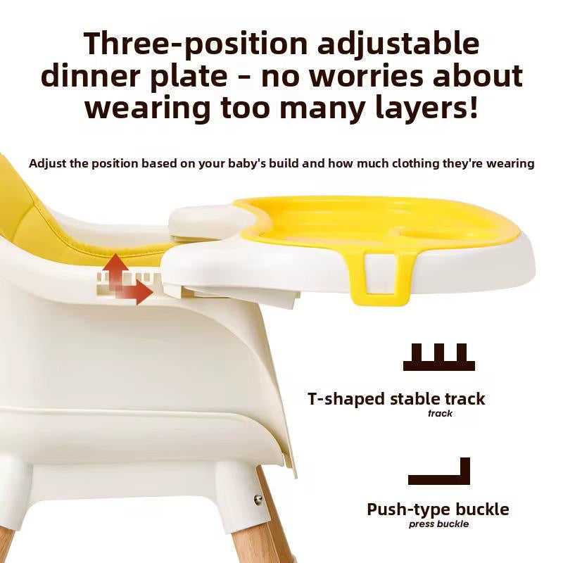Chaise Haute Bébé  métal couleur bois robuste 2-en-1 Évolutive – Confort, Sécurité et Praticité
