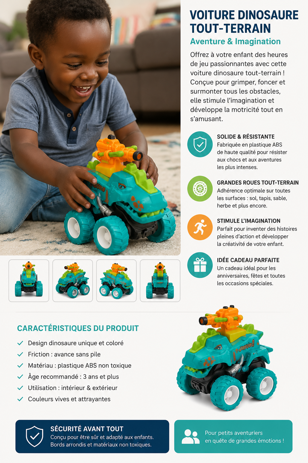 Voiture Dinosaure Tout-Terrain pour Enfant