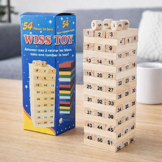 Jeu d’Équilibre en Bois – Tour de Blocs Empilables Numérotés – 54 Pièces – Jeu d’Adresse et de Réflexion pour Enfants et Adultes