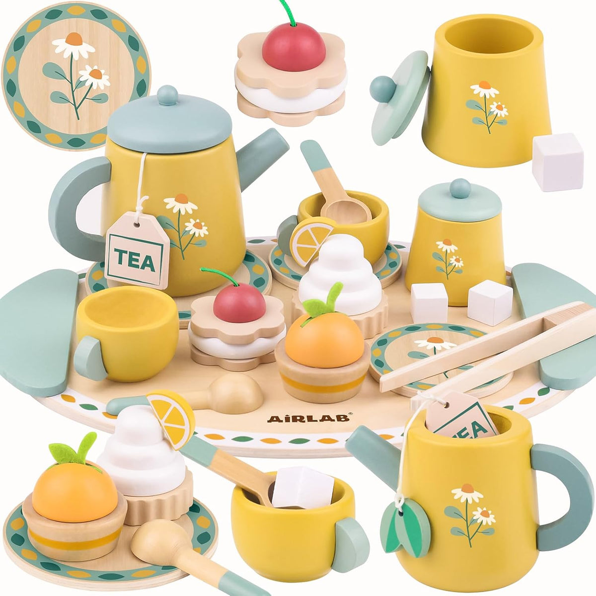 Service à Thé en Bois pour Enfants – Set de Dînette Montessori 15 Pièces
