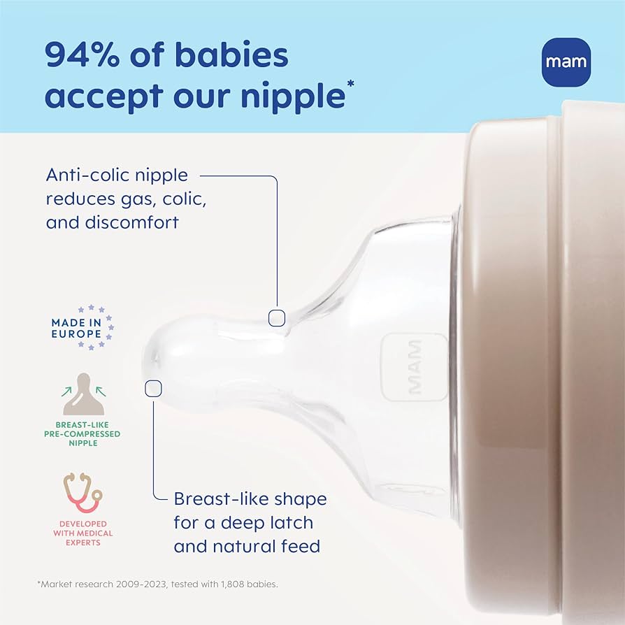 MAM Easy Active™ Biberons Bébé 330 ml – Lot de 4 – Débit Rapide + tétine X-Cut offerte