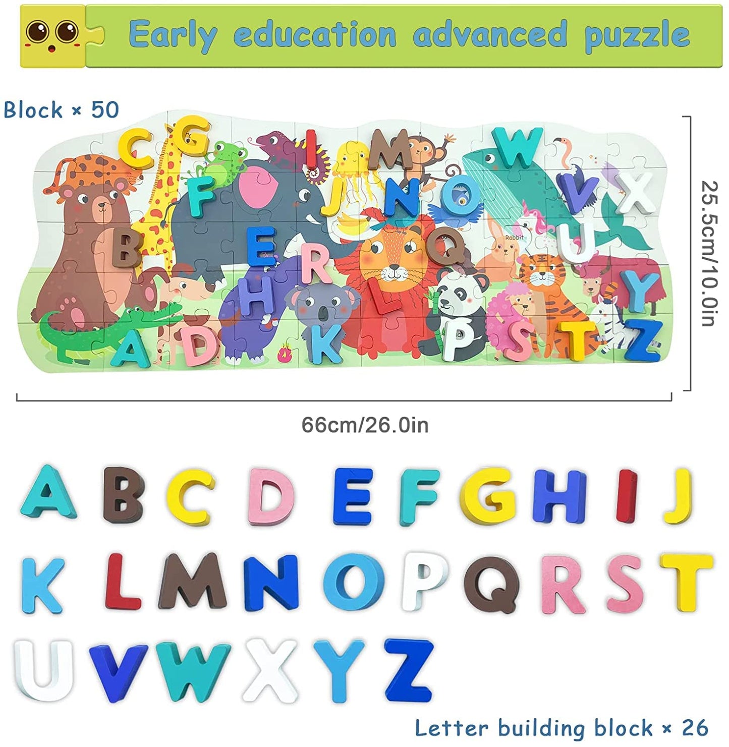 Jeu de puzzle en bois  avec alphabet et animaux | Puzzle créatif pour raconter des histoires | Stimuler l'imagination des enfants | Jouets Montessori/Jouets éducatifs pour l'éveil des enfants (garçons et filles de 3 ans et plus)