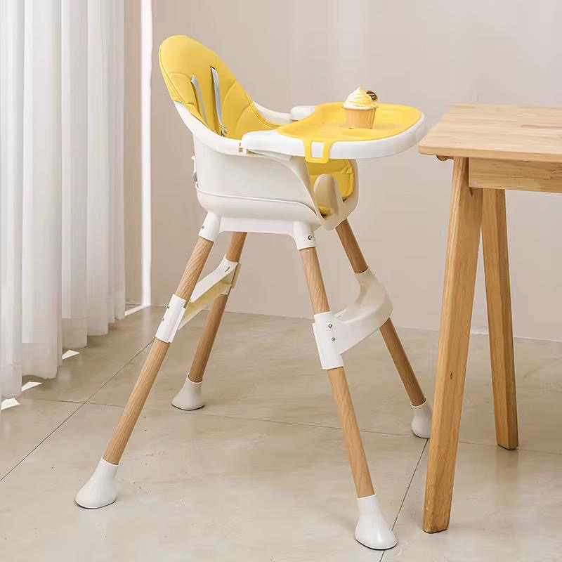 Chaise Haute Bébé  métal couleur bois robuste 2-en-1 Évolutive – Confort, Sécurité et Praticité