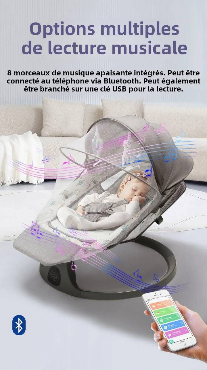 🌙 Transat Bébé  MASTELA 3 en 1 avec Vibration, Musique et Balancement – Confort et Sécurité dès la Naissance