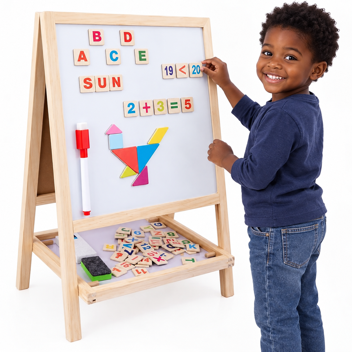 Tableau Magnétique Éducatif en Bois – Apprendre en s’Amusant ! Double face