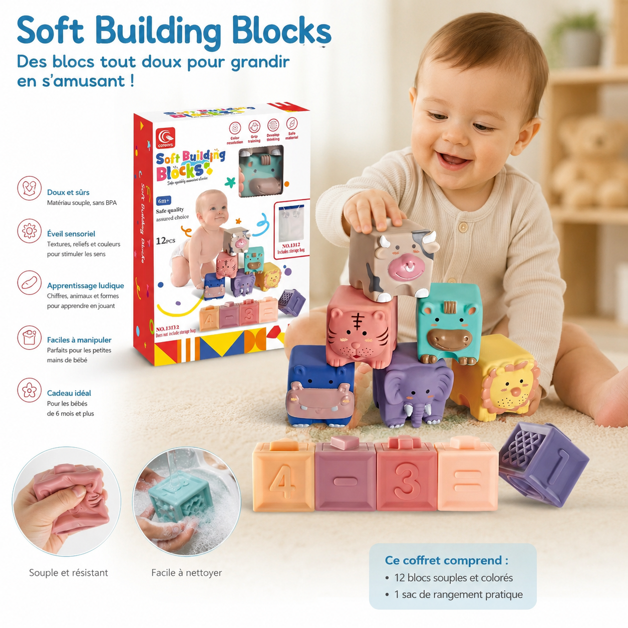 ✔️ 12 blocs eveil sensoriels souples