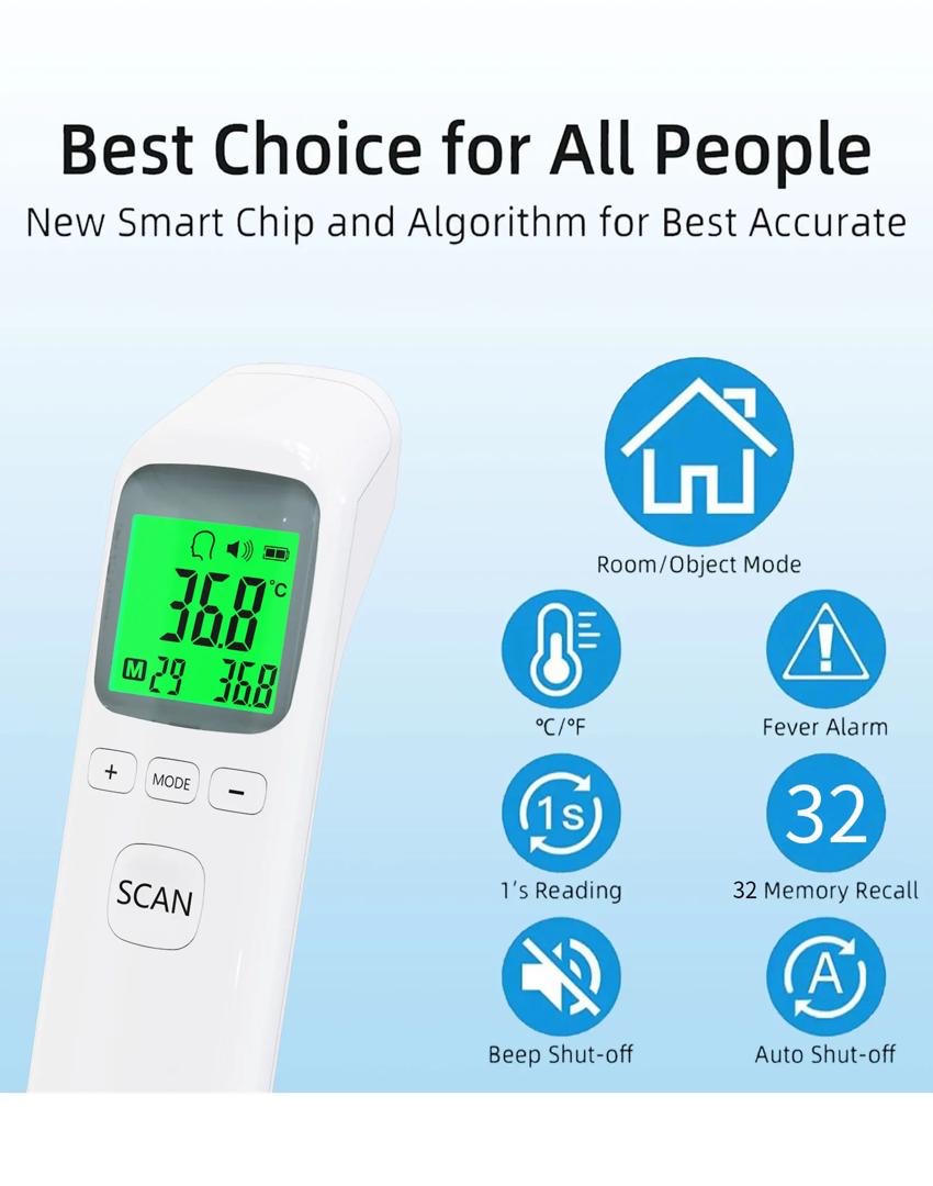 Thermomètre Frontal Infrarouge Sans Contact – Mesure Instantanée – Précis et Hygiénique – Écran LCD – Adultes, Enfants et Bébés