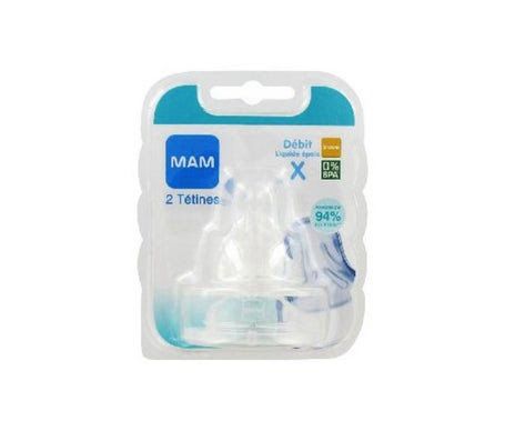 MAM – Lot de 2 Tétines Débit X – Liquides Épais – Silicone Ultra-Doux – Sans BPA