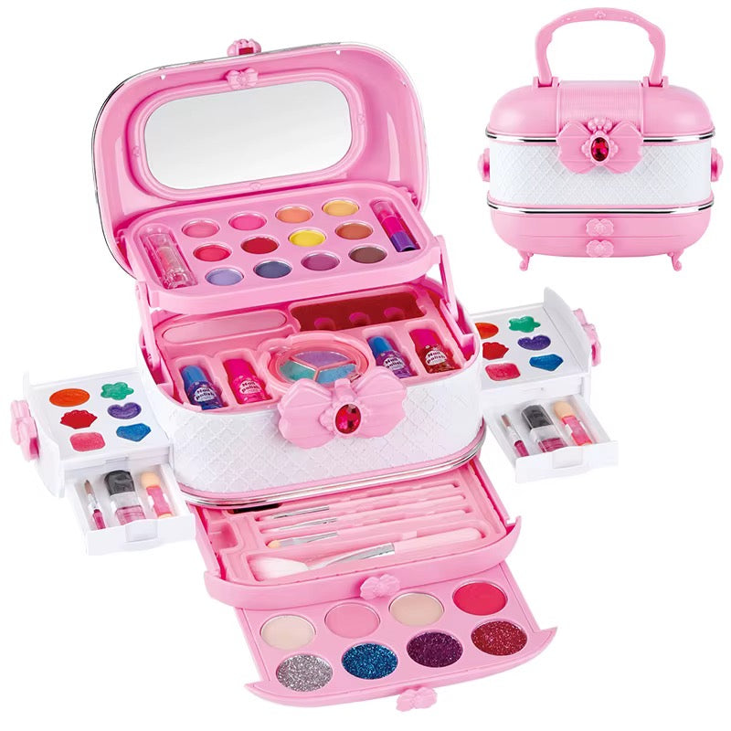 Malette Maquillage Fille,Ensemble 53 Pièces Lavable pour Enfant avec Miroir,Pinceau Cosmétique et Rouge
