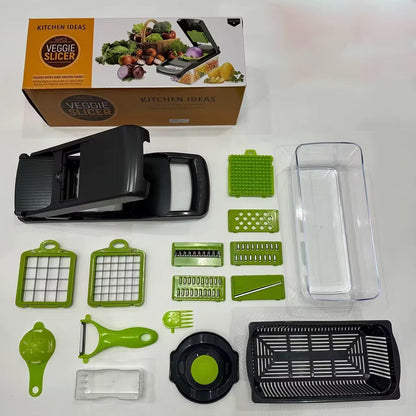 Hachoir à légumes 14 en 1 , coupe-oignons, trancheuse, hachoir pour légumes, salades, fromages, fruits, coupe-légumes multifonction avec séparateur d'œufs