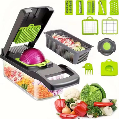 Hachoir à légumes 14 en 1 , coupe-oignons, trancheuse, hachoir pour légumes, salades, fromages, fruits, coupe-légumes multifonction avec séparateur d'œufs