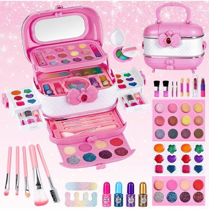 Malette Maquillage Fille,Ensemble 53 Pièces Lavable pour Enfant avec Miroir,Pinceau Cosmétique et Rouge