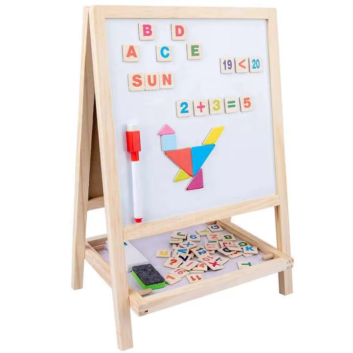 Tableau Magnétique Éducatif en Bois – Apprendre en s’Amusant ! Double face