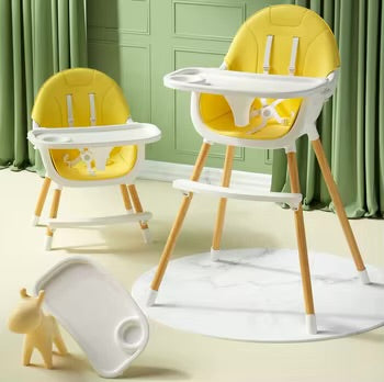Chaise Haute Bébé  en bois robuste 2-en-1 Évolutive – Confort, Sécurité et Praticité