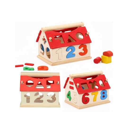 Maison en bois éducative – Jeu d’encastrement formes et formes couleurs
