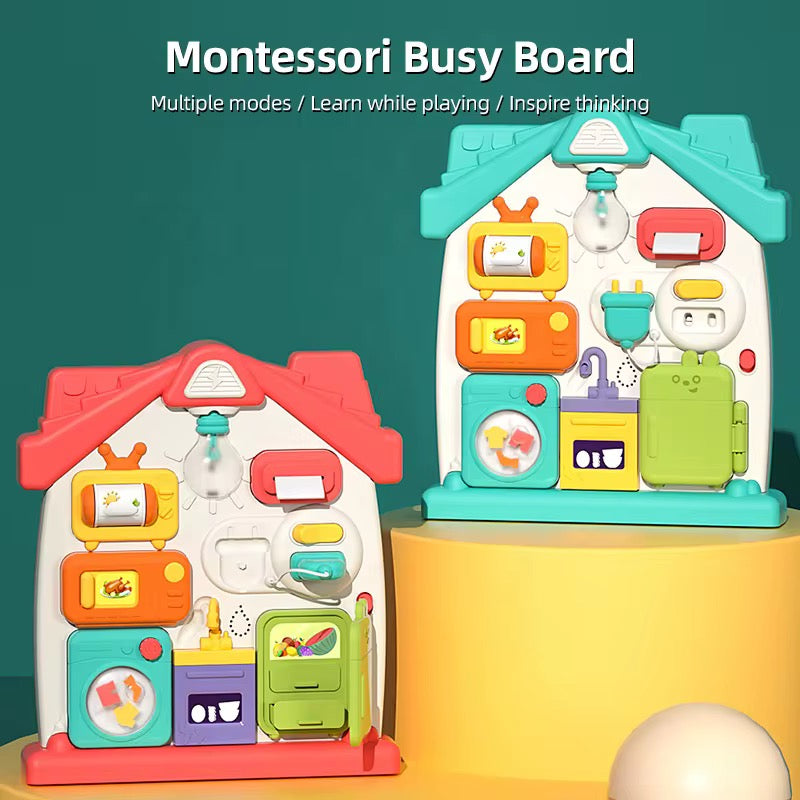 Montessori busy board 1  face avec sons et lumiere, jouet de tableau d'activités 10 en 1 pour tout-petits de 1 à 3 ans,