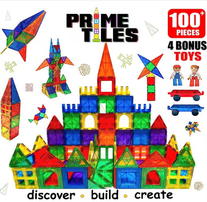 100 pièces Tuiles Blocs magnétiques de construction avec roues