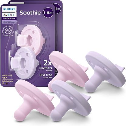 sucette Philips Avent Soothie 3-18 mois Orthodontic Baby Pacifiers, 100 % Silicone Pacifiers, One Piece, BPA-Free,
