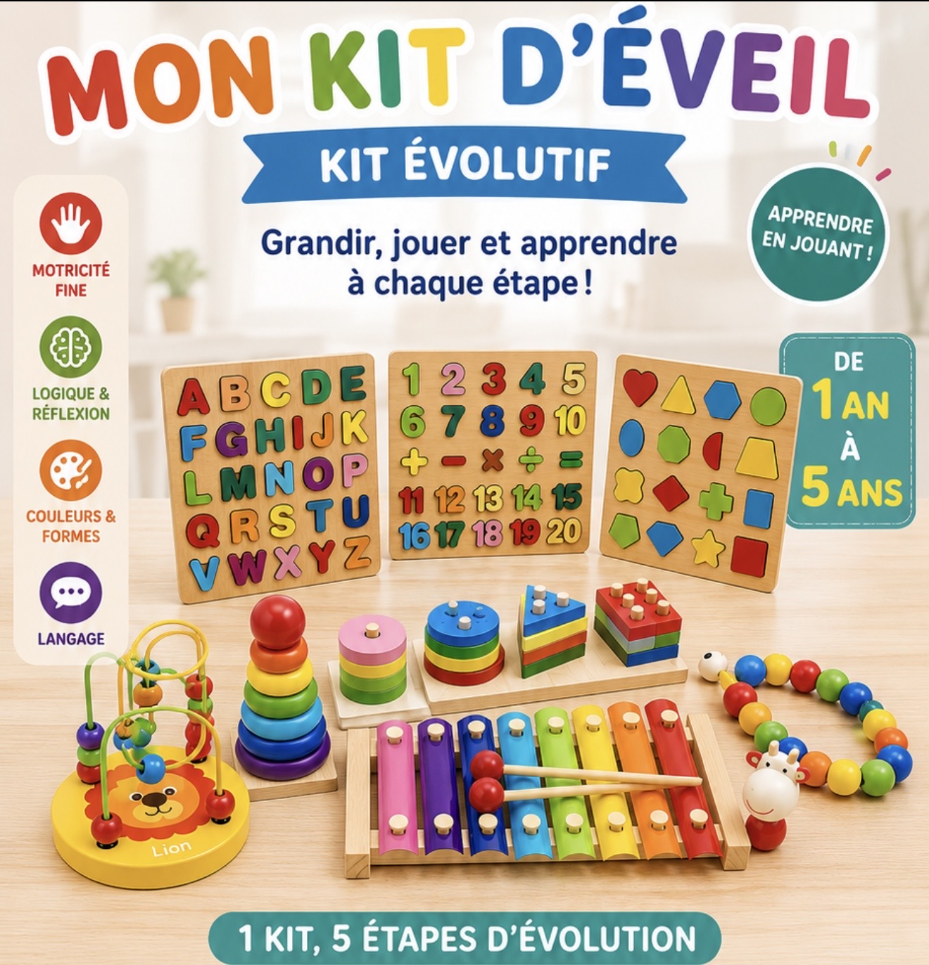 Kit Montessori ,8 jouet éducatifs , evolutif 9 MOIS A 4 ANS (Copie)