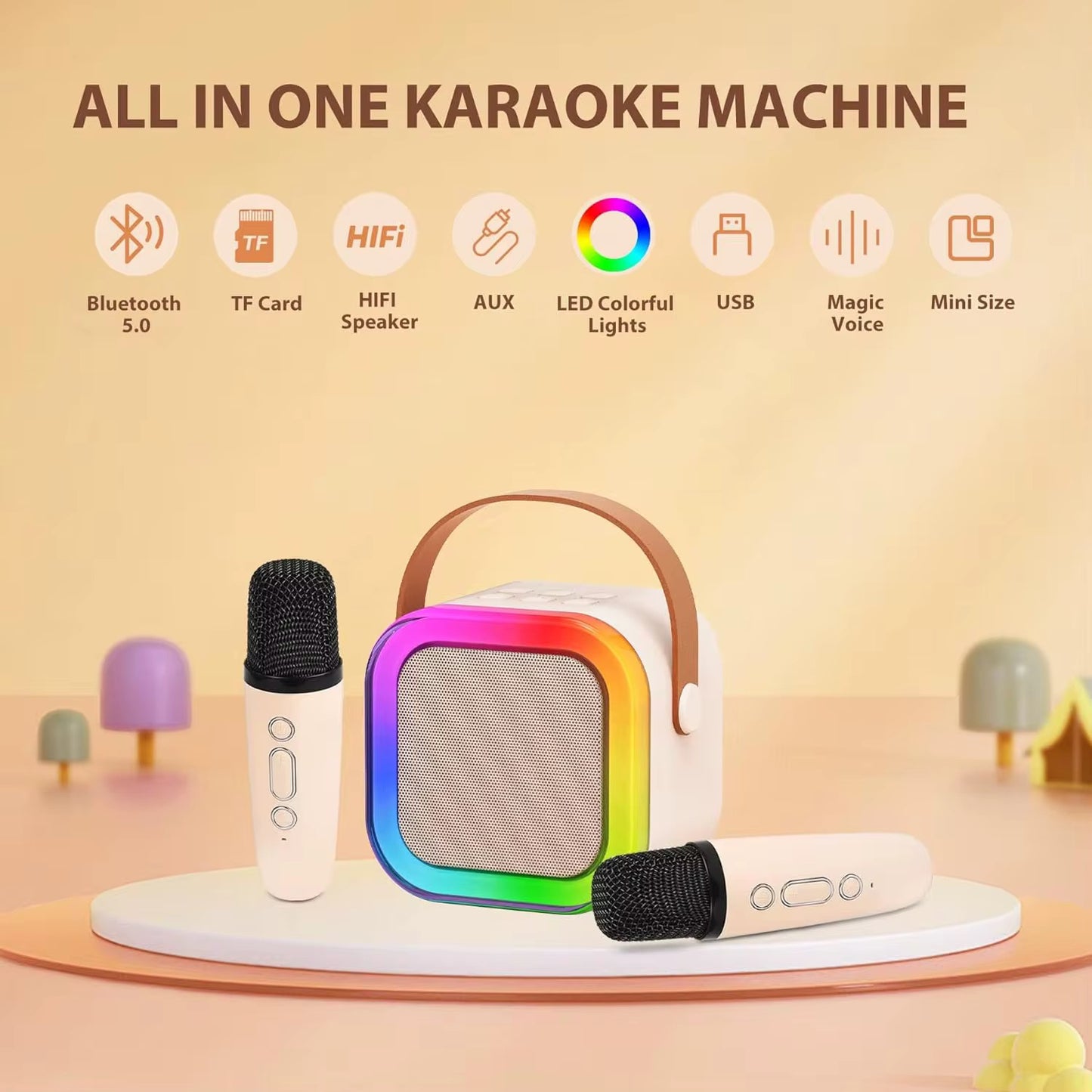 Karaoké Bluetooth Portable avec Lumières LED et 2 micro