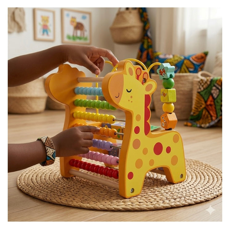 Jouet Éducatif en Bois Multiactivités – Forme Girafe – Abacus, Perles, Chiffres et Formes (Copie)