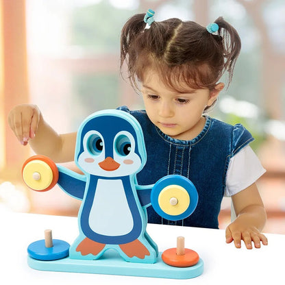 Jouet d'équilibre en bois en forme de pingouin, blocs empilables, jeu d'équilibre pour la motricité fine