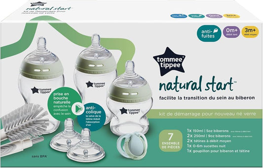 Tommee Tippee Natural Start – Kit de démarrage nouveau-né en verre – Anti-coliques – Sans BPA – 7 pièces