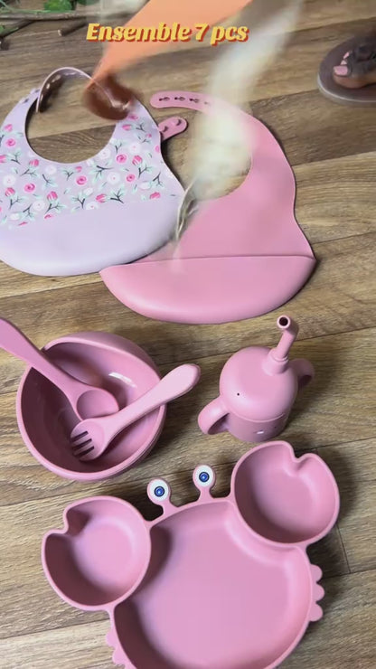 Ensemble Repas Bébé en Silicone – 7 pcs -Set Complet pour l’Apprentissage de l’Autonomie 🍽️👶 (Copie)